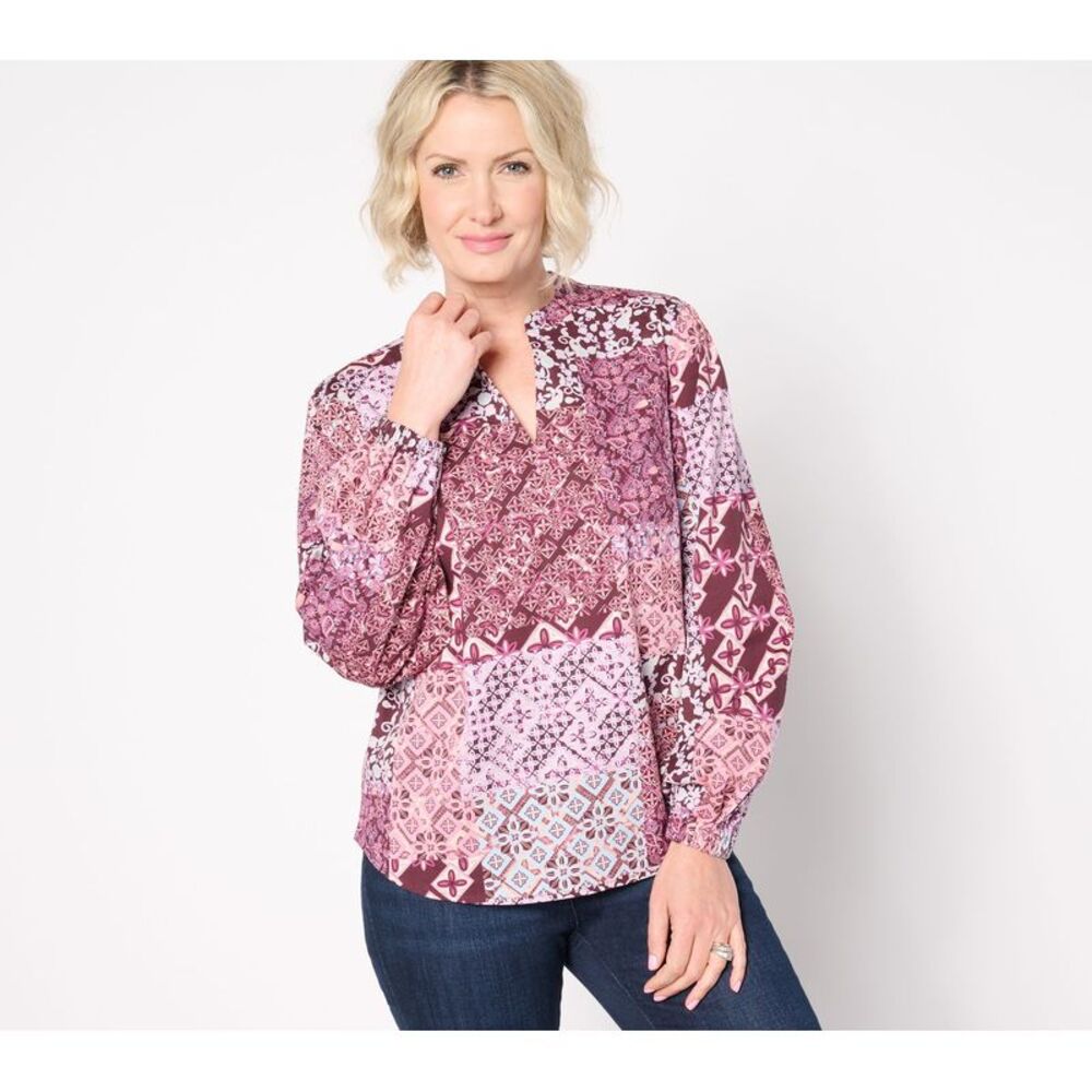 Wacoal Women's Top Plus Sz 1X Patchwork Luxe Poplin Popover Multi-colored